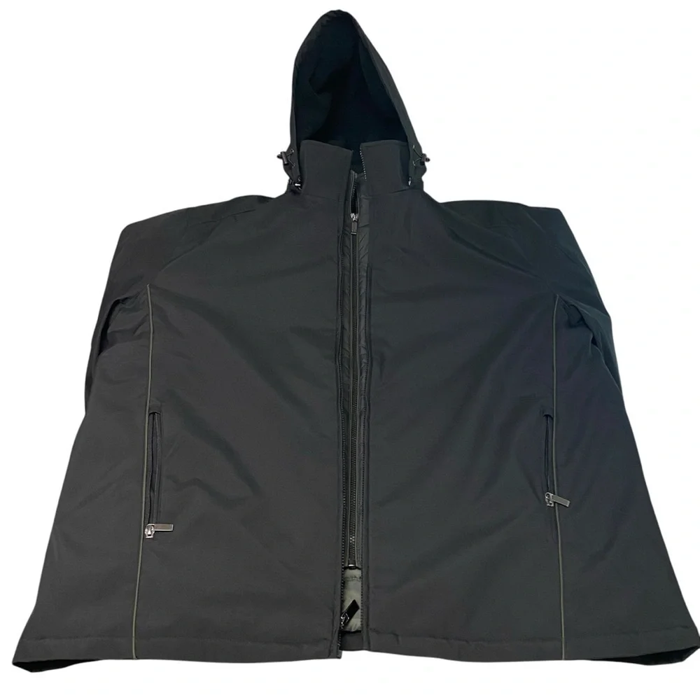 Weatherproof Mens Outerwear Black Quilted‎ Lining Removable Hood Pockets XXL